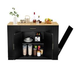 Spaco - 53" Kitchen Island Storage Cabinet with Drawers and Trash Can Storage, Modern Farmhouse Design - Black
