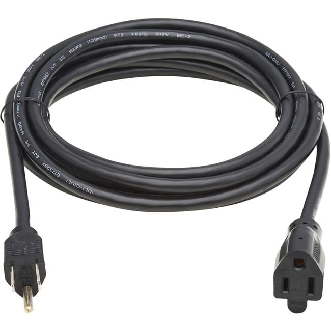 Eaton Tripp Lite Series Power Extension Cord, NEMA 5-15P to NEMA 5-15R - 13A, 120V, 16 AWG, 10 ft. (3 m), For - Black