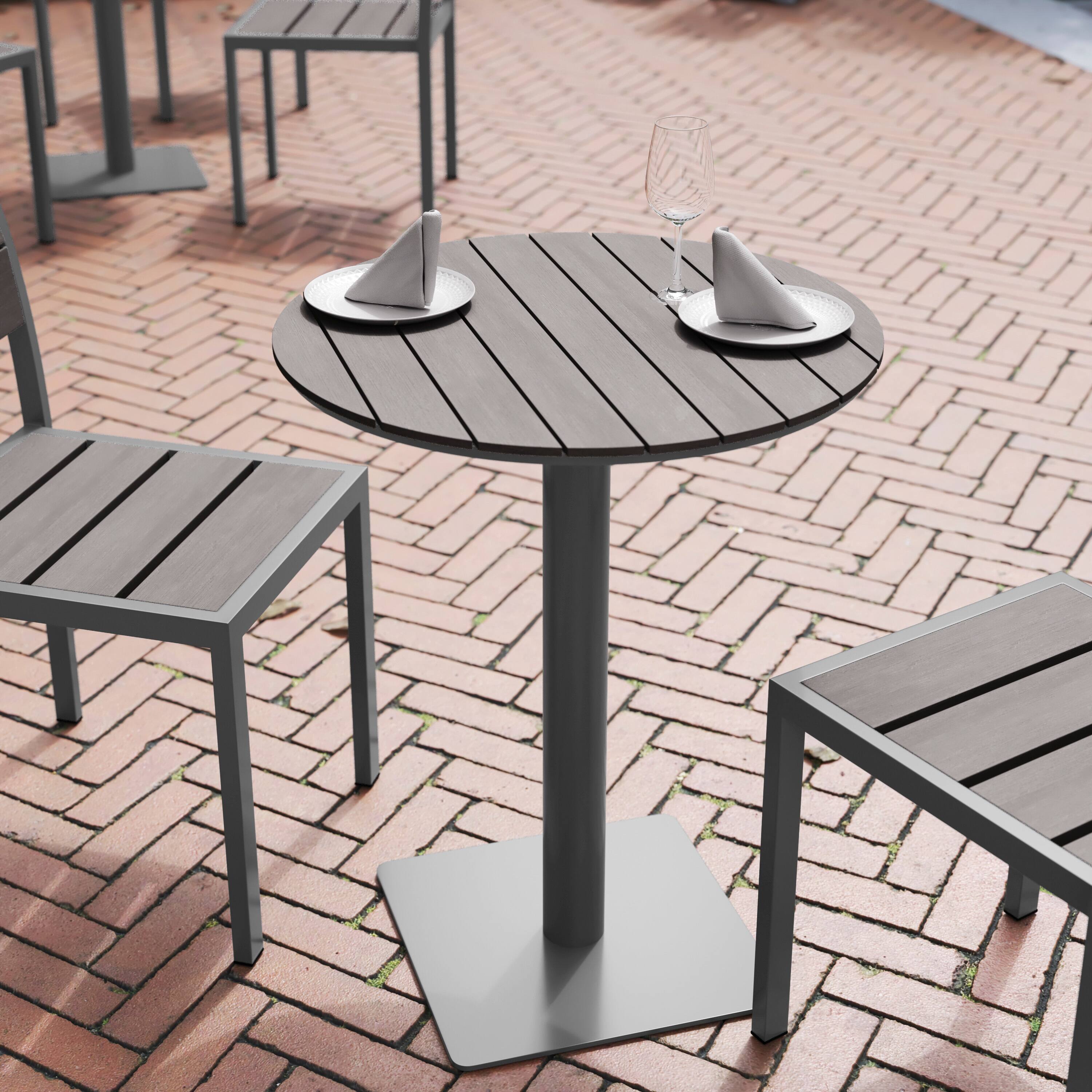 Alt View 2. Flash Furniture - Finch Commercial Grade Round 24" Table with Faux Teak Poly Slats and Steel Frame, Gray/Gray - Gray.