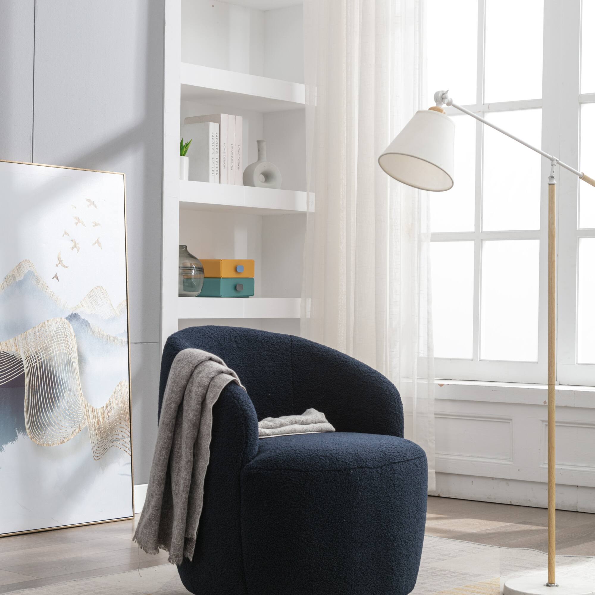 Left. GOODSILO - Plush Swivel Accent Armchair with Ergonomic Design and 360-Degree Rotation for Modern Interiors - Dark Blue.