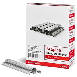 Staples - Standard , 1/4" Leg Length, 5000/Box, 5/Pack - Silver
