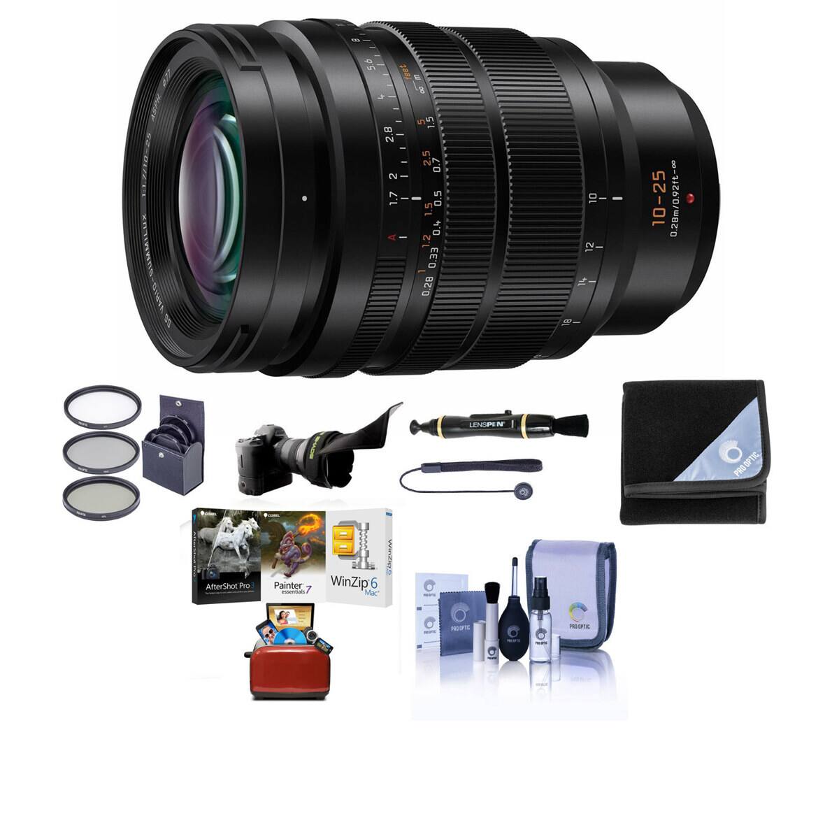 Bundle - Panasonic - Lumix G Leica DG Vario-Summilux 10-25mm f/1.7 Aspherical Lens for MFT, Black - with w/77mm Filter Kit,