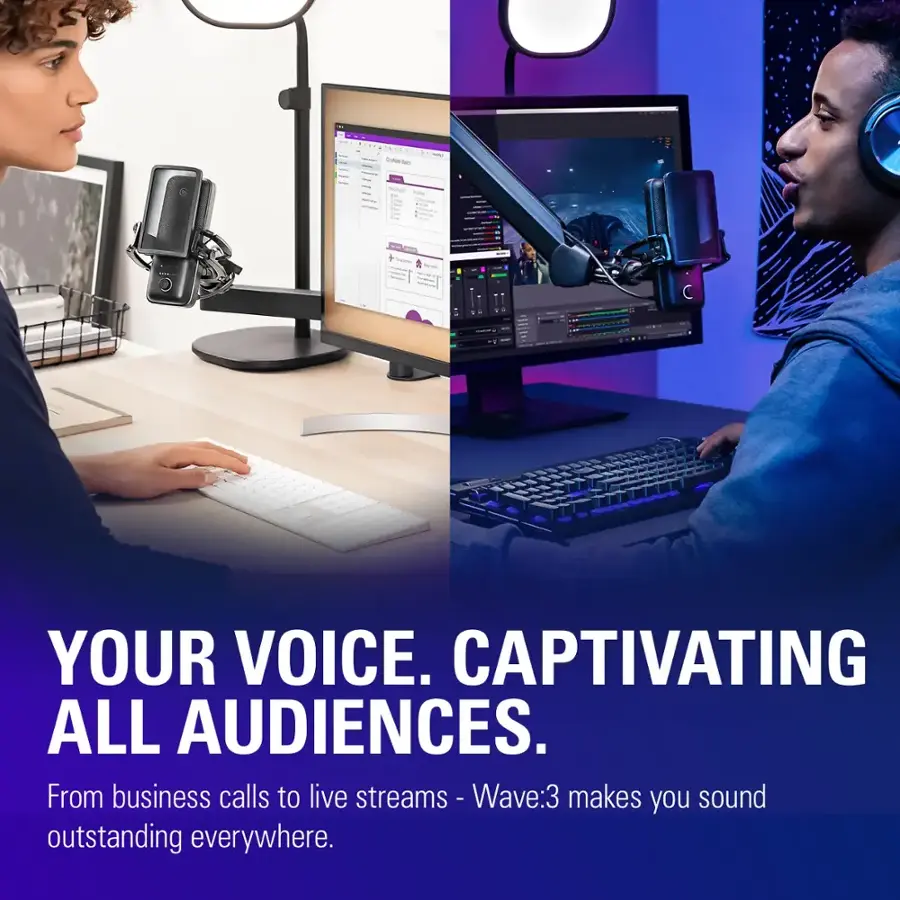 Alt View 3. Elgato - Wave:3 Wired Cardioid Condenser USB Microphone - Black.