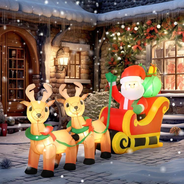 Alt View 1. PULUZ - 8ft Long Christmas Inflatable Santa Claus with Sleigh and Reindeer, Outdoor Blow-Up Yard Decoration with LED Lights Disp - Yellow.