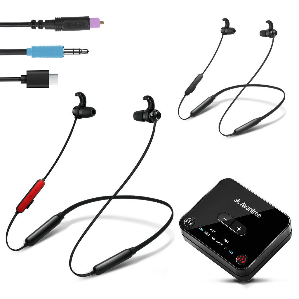 Avantree - HT41866-Q - Wireless Earbuds for TV Listening (Set of 2), 20H Neckband Headphones with Bluetooth Transmitter
