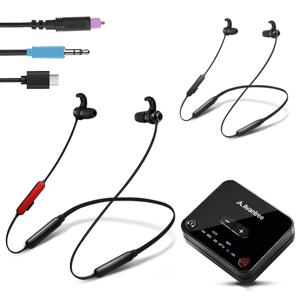 Front. Avantree - HT41866-Q - Wireless Earbuds for TV Listening (Set of 2), 20H Neckband Headphones with Bluetooth Transmitter.