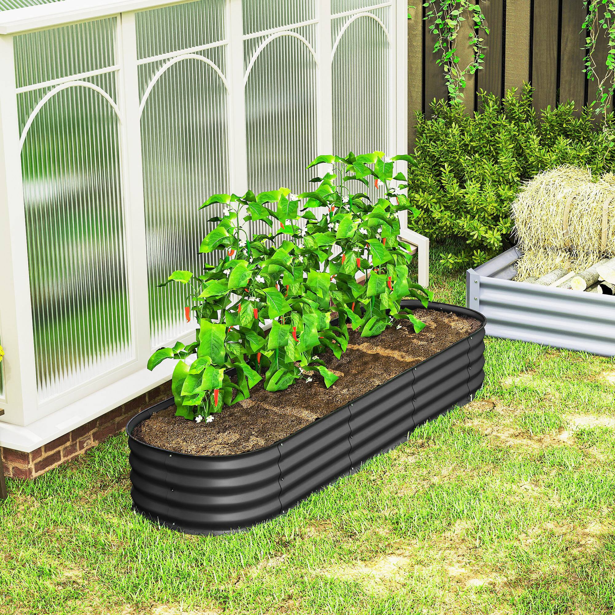 Alt View 7. Outsunny - x 2' x 1' Galvanized Raised Garden Bed Kit, Metal Planter Box with Safety Edging - Dark Gray.