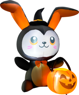 GOOSH Inflatables - GOOSH 5FT Inflatable Halloween Bunny with Pumpkin – Light-Up Yard Decoration - Black