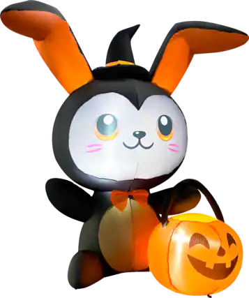 Front. GOOSH Inflatables - GOOSH 5FT Inflatable Halloween Bunny with Pumpkin – Light-Up Yard Decoration - Black.