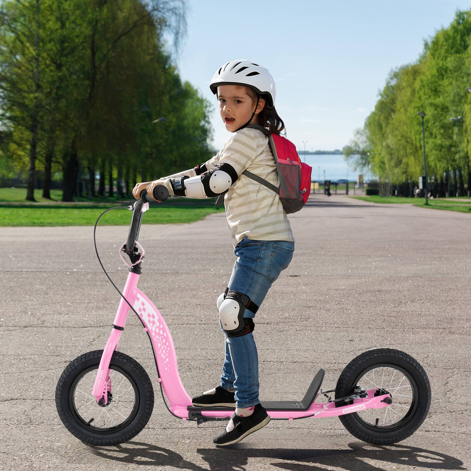 Alt View 1. Gymax - Gymax Kids Scooter w/ Adjustable Height Handlebar 12'' Inflatable Wheels Handbrake Pink - Pink.