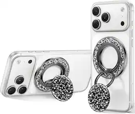Syncwire - Sparkly Magnetic Phone Ring Holder, for MagSafe Phone Grip, 360° Rotation, Glitter Resin Stand Kickstand - Glitter Black