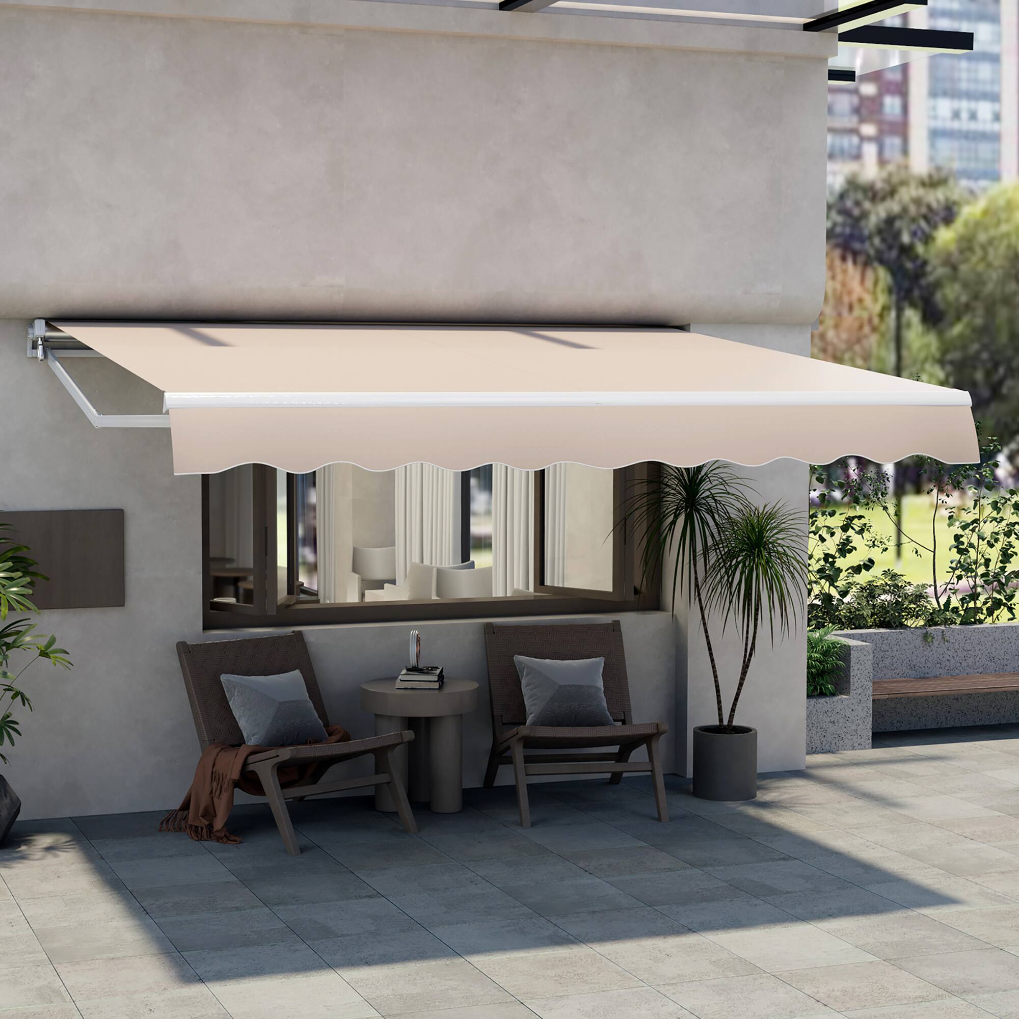 Alt View 3. Gymax - Gymax 12 x 10 ft Outdoor Patio Retractable Awning Polyester Sunshade Cover w/ Manual Crank Handle Deck Beige - Beige.