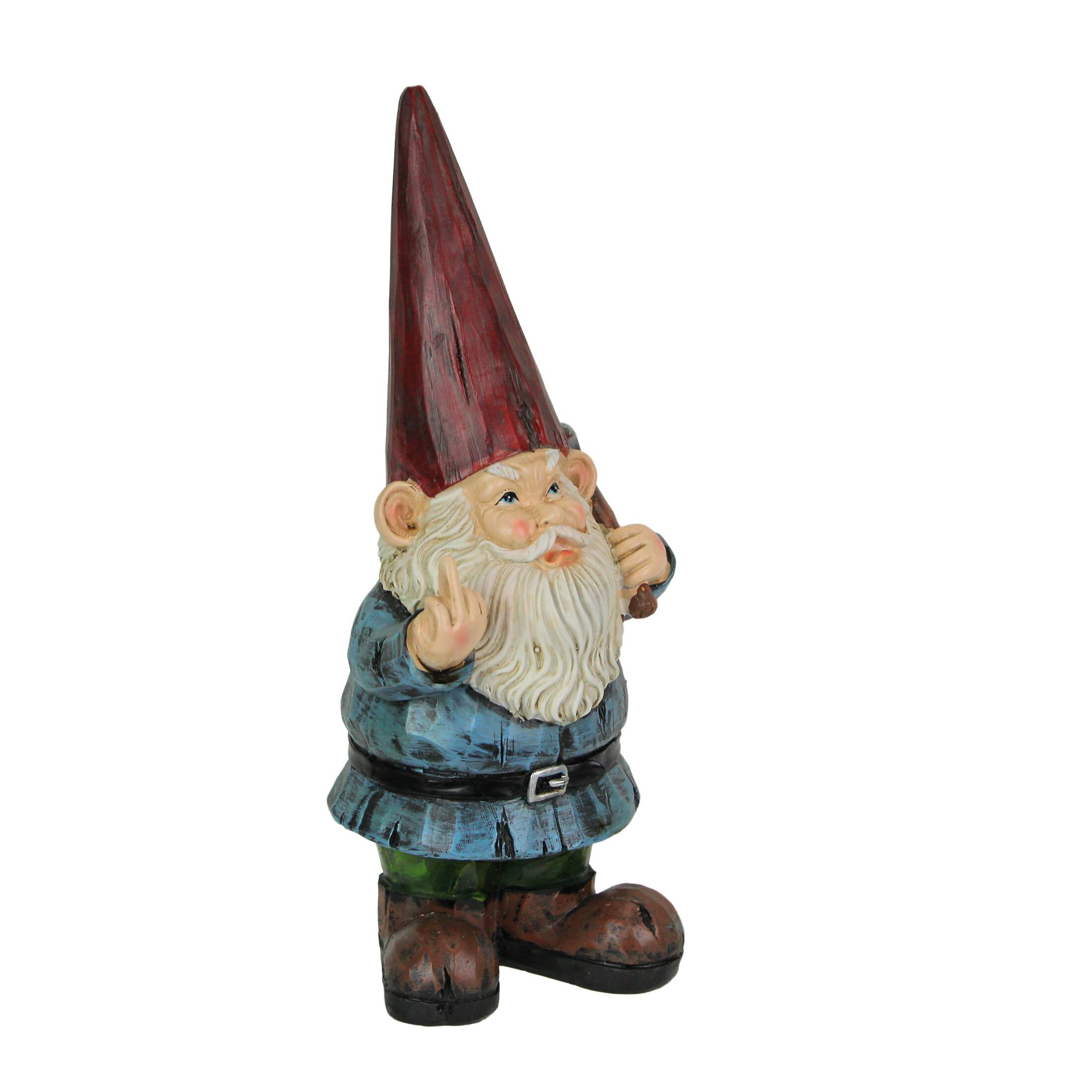 Alt View 2. Zeckos - 12 Inch Tall Grumpy Gnome Flipping The Bird Garden Sculpture Outdoor Statue - Multicolored.