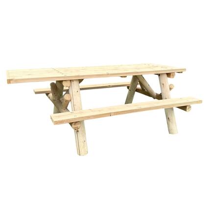 Front. Contoured Comfort - 6' ADA Log Picnic Table Attached Benches - Brown.