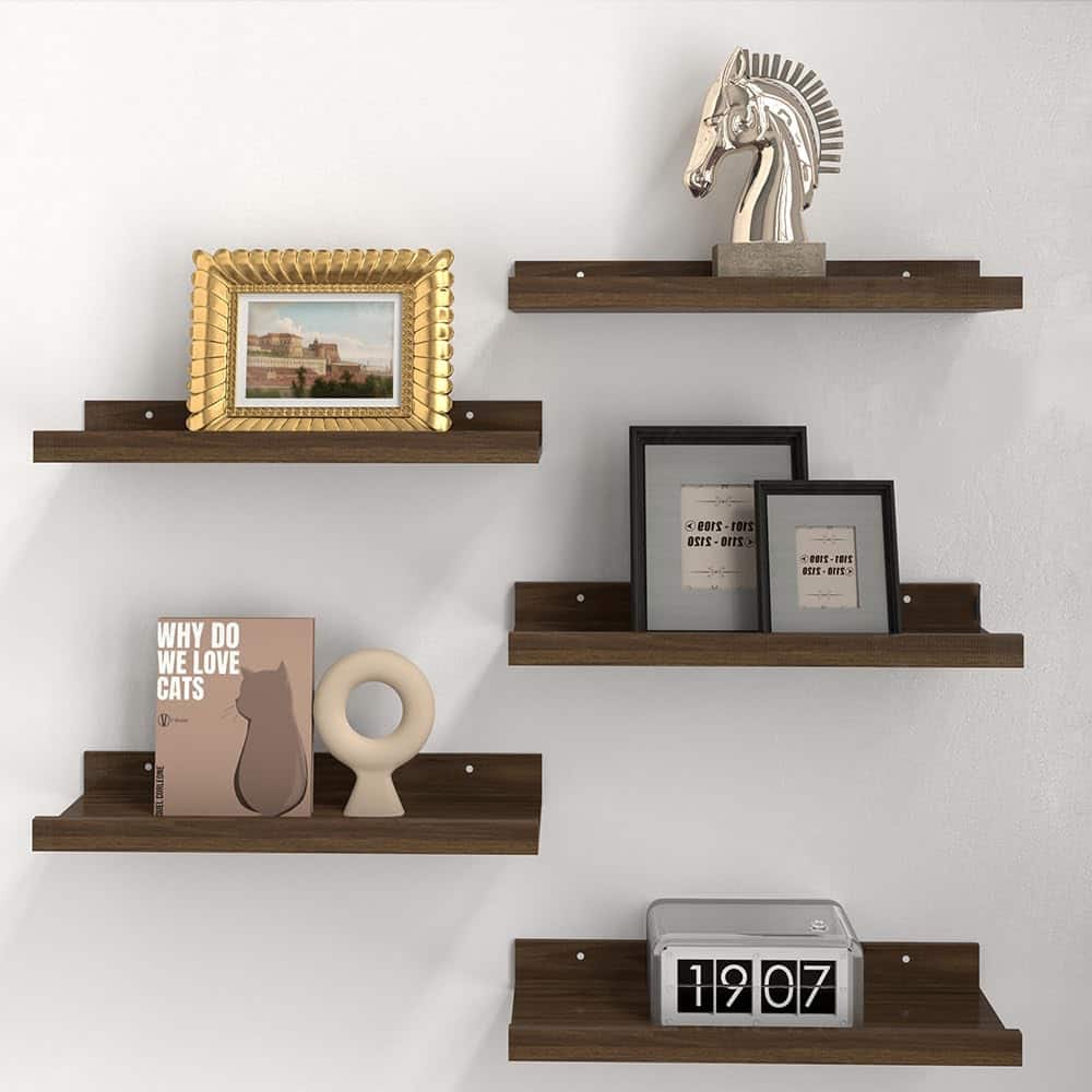 Dazzed Corner - 5 Set Floating Shelves for Wall Decor, with Lip - Walnut