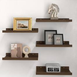 Dazzed Corner - 5 Set Floating Shelves for Wall Decor, with Lip - Walnut