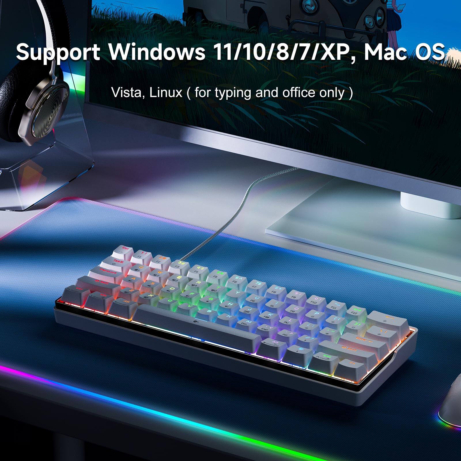 Support Windows 11/10/8/7/XP, Mac OS Vista, Linux (for typing and office only)