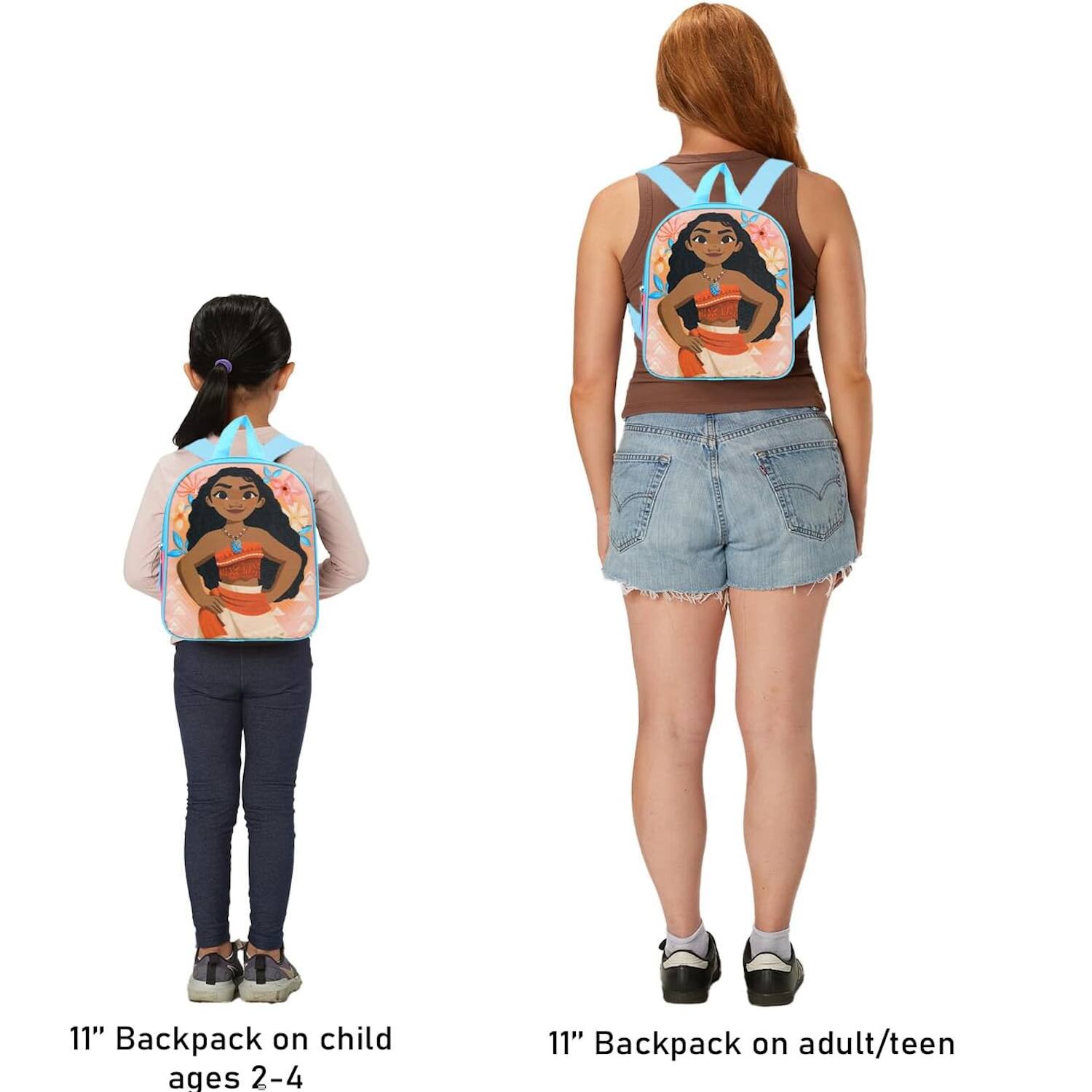 11" Backpack on child ages 2-4  
11" Backpack on adult/teen