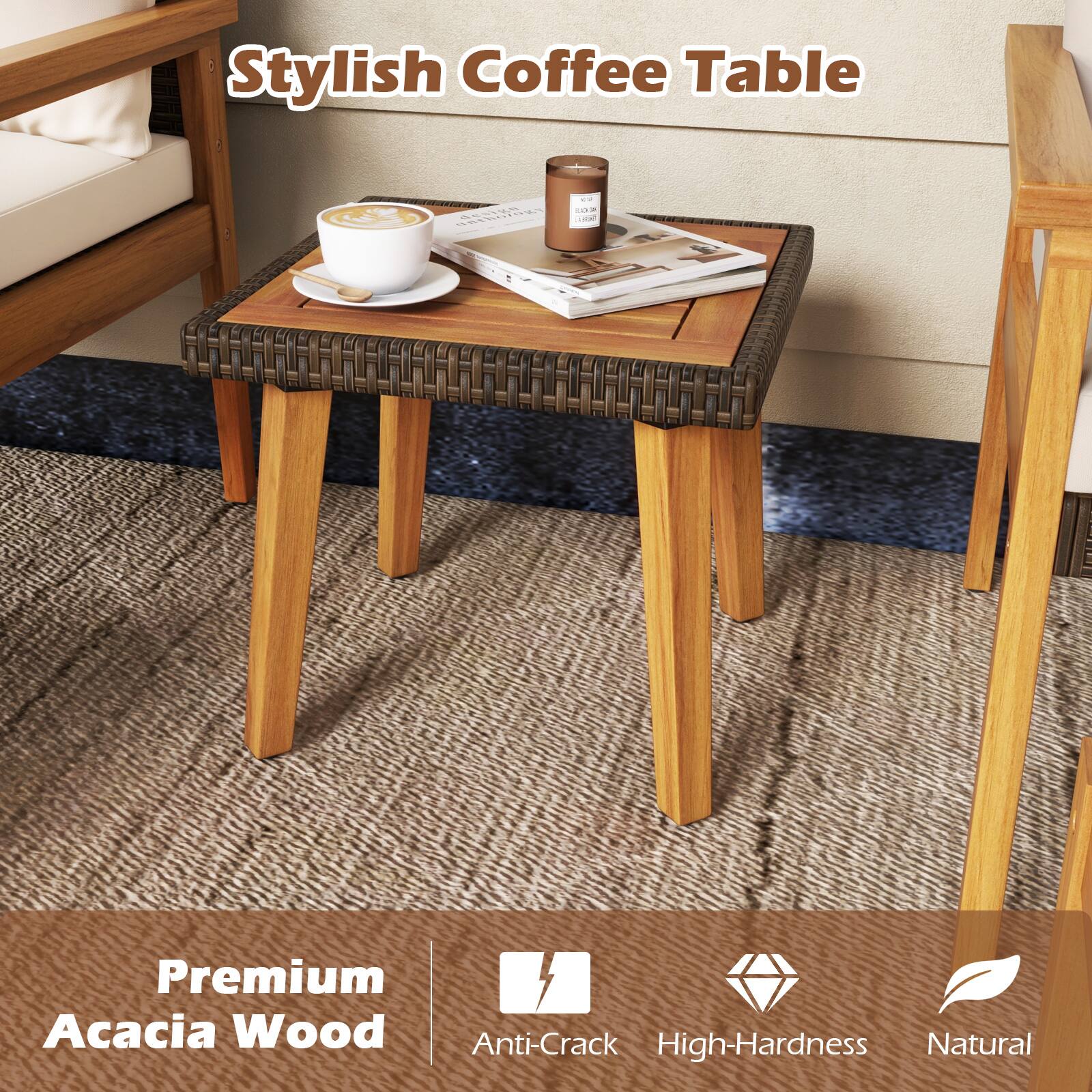 Stylish Coffee Table - Premium Acacia Wood - Anti-Crack High-Hardness - Natural
