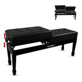 5 CORE - Duet Piano Bench w Storage Wooden Height Adjustable Keyboard Stool For 2 Cushioned Seat Chair - Black