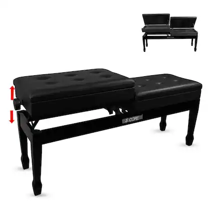 Front. 5 CORE - Duet Piano Bench w Storage Wooden Height Adjustable Keyboard Stool For 2 Cushioned Seat Chair - black.