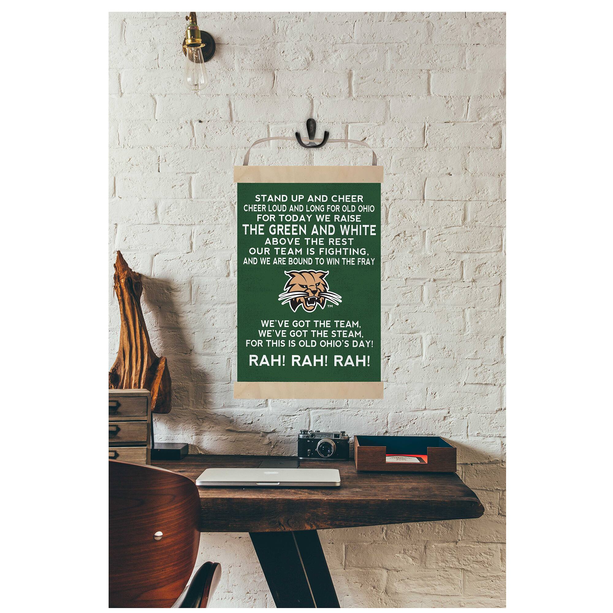 STAND UP AND CHEER CHEER LOUD AND LONG FOR OLD OHIO FOR TODAY WE RAISE THE GREEN AND WHITE ABOVE THE REST OUR TEAM IS FIGHTING, AND WE ARE BOUND TO WIN THE FRAY - WE'VE GOT THE TEAM. WE'VE GOT THE STEAM. FOR THIS IS OLD OHIO'S DAY! RAH! RAH! RAH!