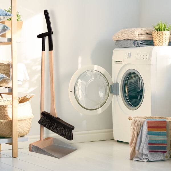 Back. Kings County Tools - Standing Broom and Dustpan Combo Set with 28-Inch Beechwood Handles.