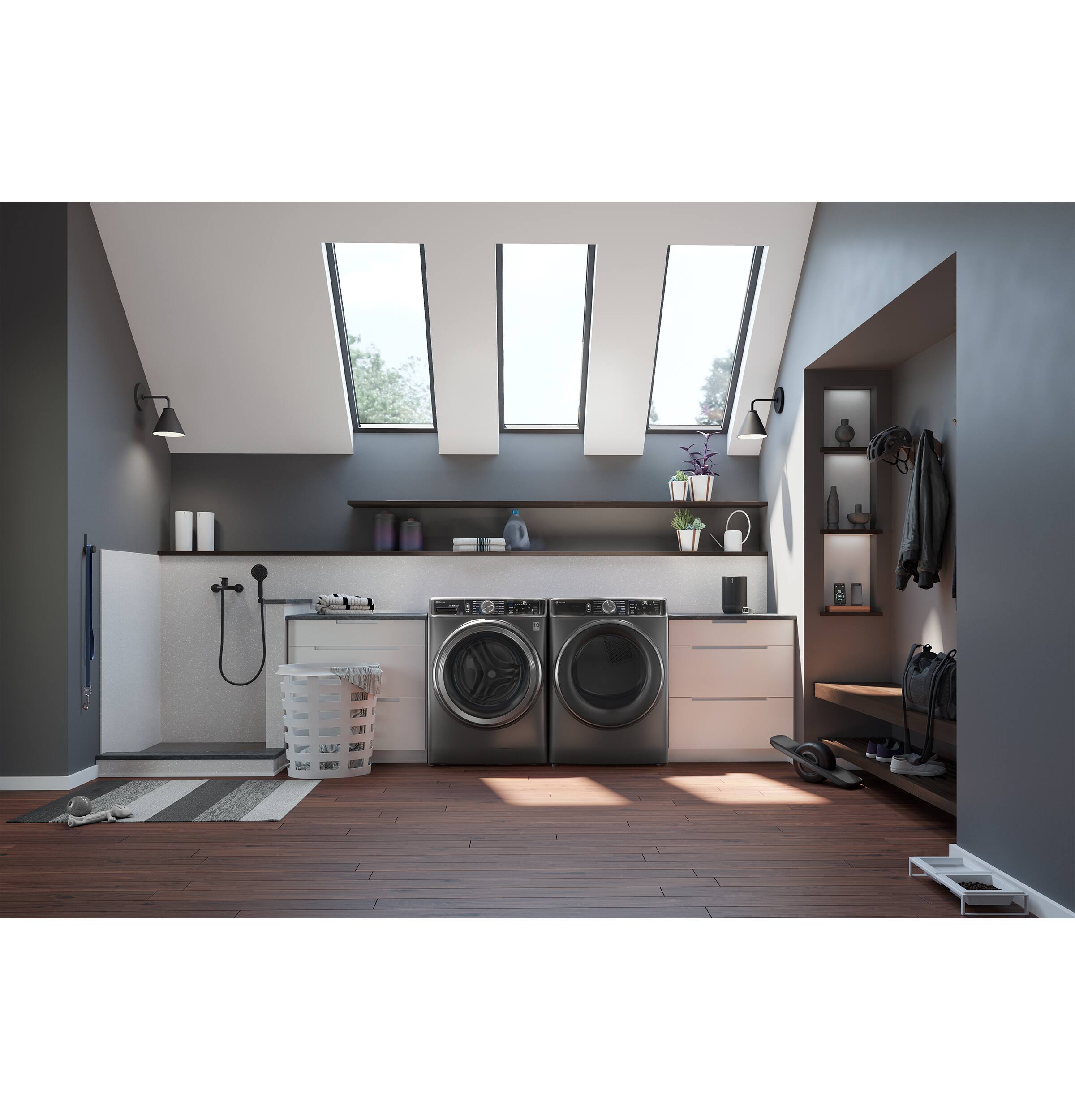 Alt View 19. GE Profile - 5.5 Cu. Ft. High Efficiency Stackable Smart Front Load Washer with Steam and UltraFresh Vent System+ With OdorBlock - Carbon Graphite.