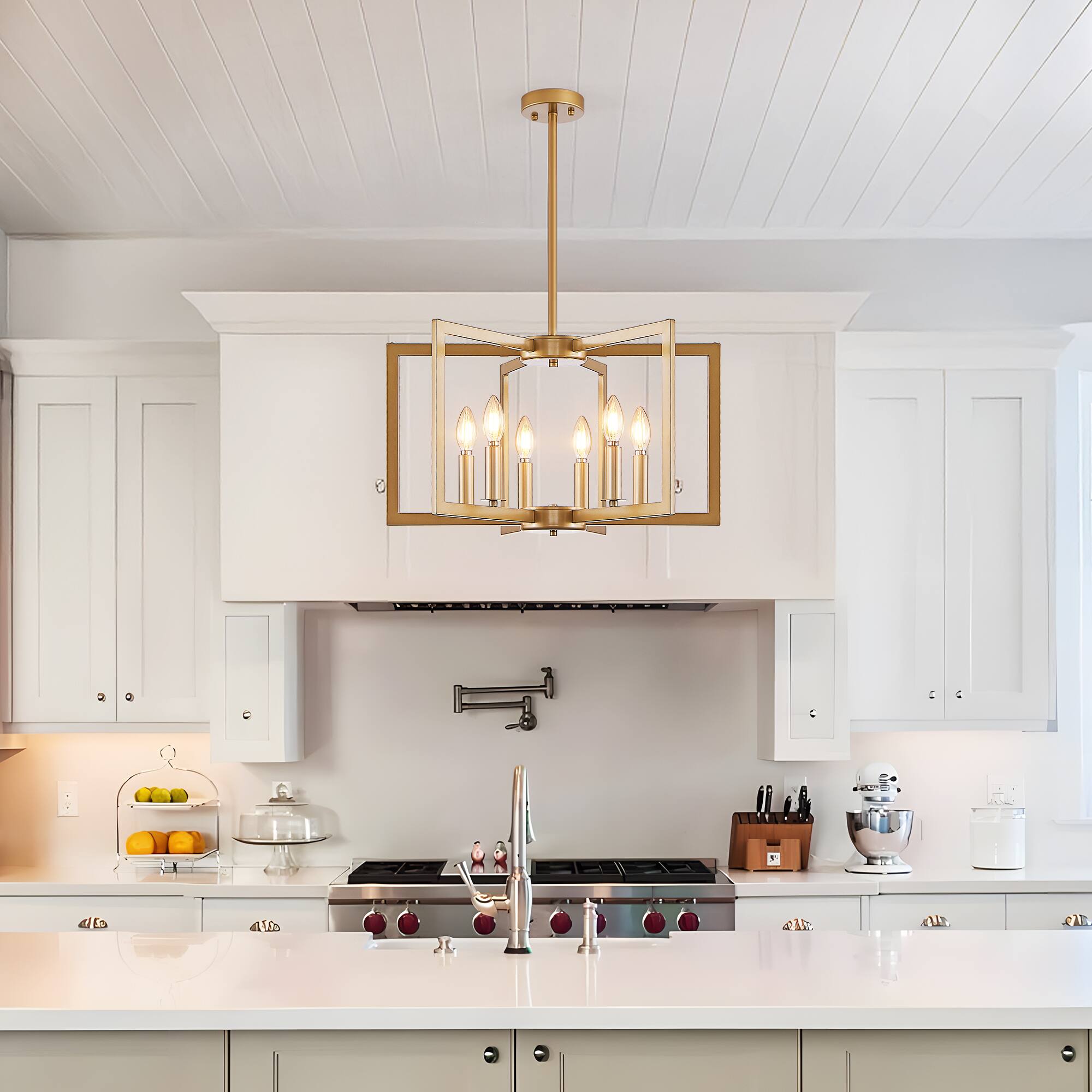 Angle. APRILSOUL - 22 Inch Modern Golden Geometric 6-Light Chandelier Industrial Metal Pendant Light Fixture Bulb Not Included.