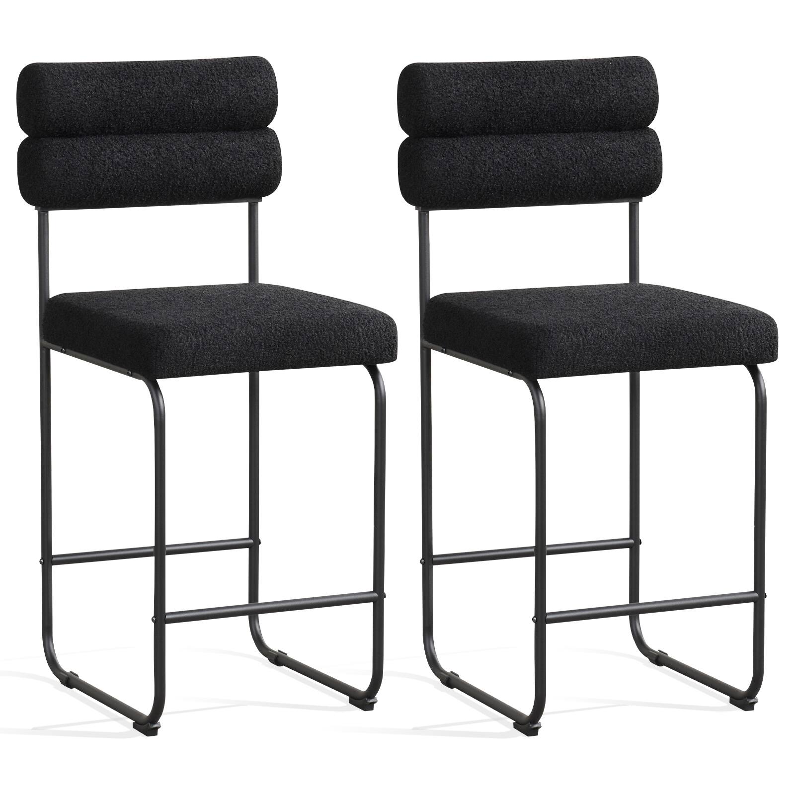Gymax - Set of 2 Counter Height Bar Stools 26'' Counter Stools w/ Metal Frame & Footrest - Black
