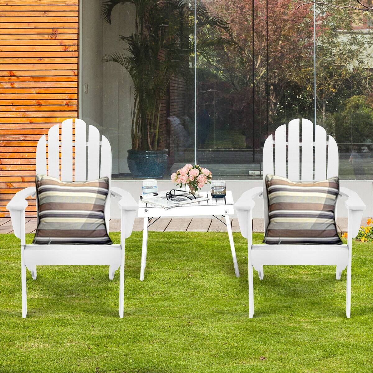 Alt View 3. Gymax - Gymax 2PCS Wooden Classic Adirondack Chair Lounge Chair Outdoor Patio White - White.