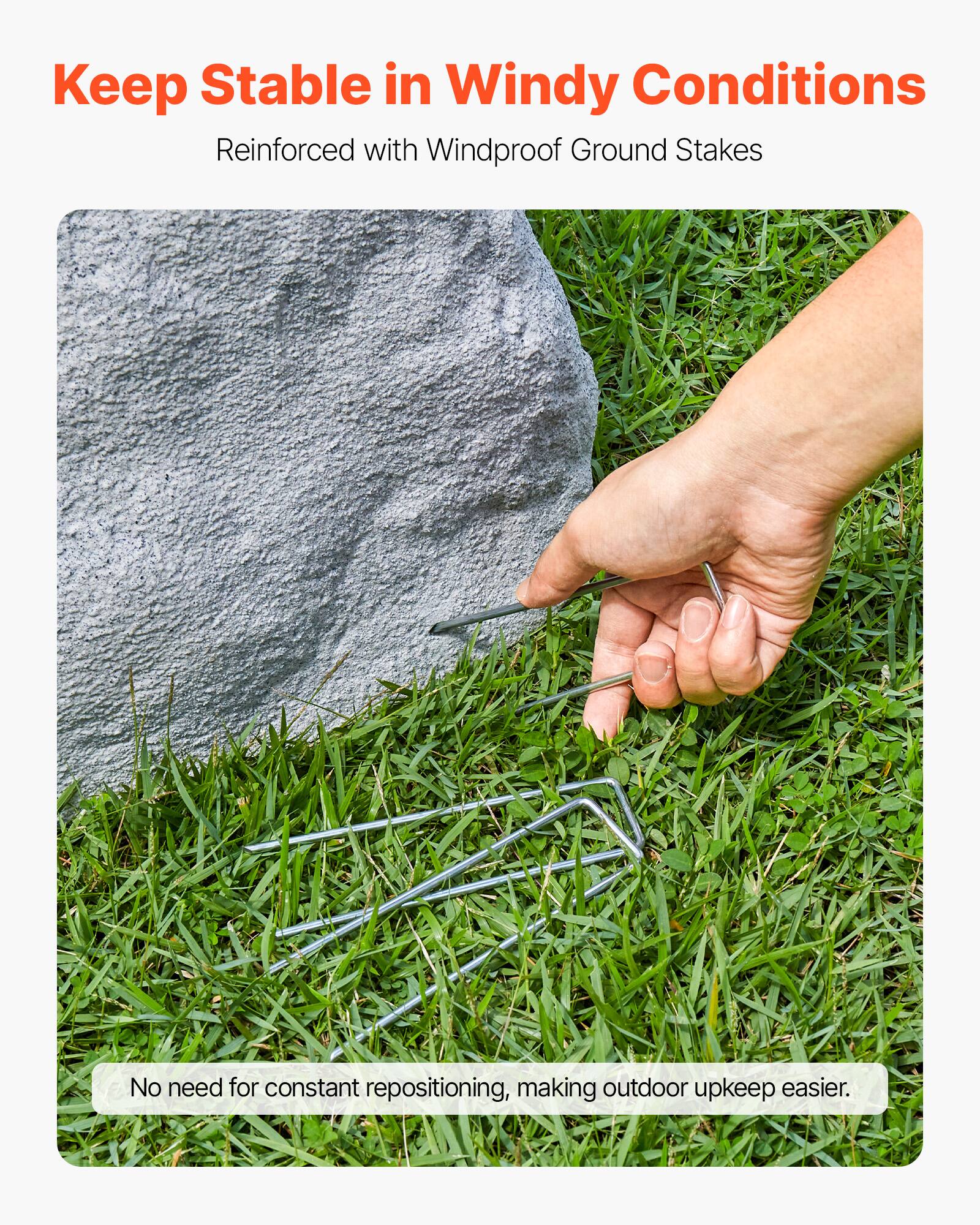 Keep Stable in Windy Conditions  
Reinforced with Windproof Ground Stakes  

No need for constant repositioning, making outdoor upkeep easier.