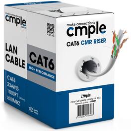 Cmple.com - Cmple - Cat6 Cable 1000ft Bulk Lan Ethernet Cat 6 Wire Network UTP 23AWG CMR Riser 10Gbps 550 MHz Pull Box - White