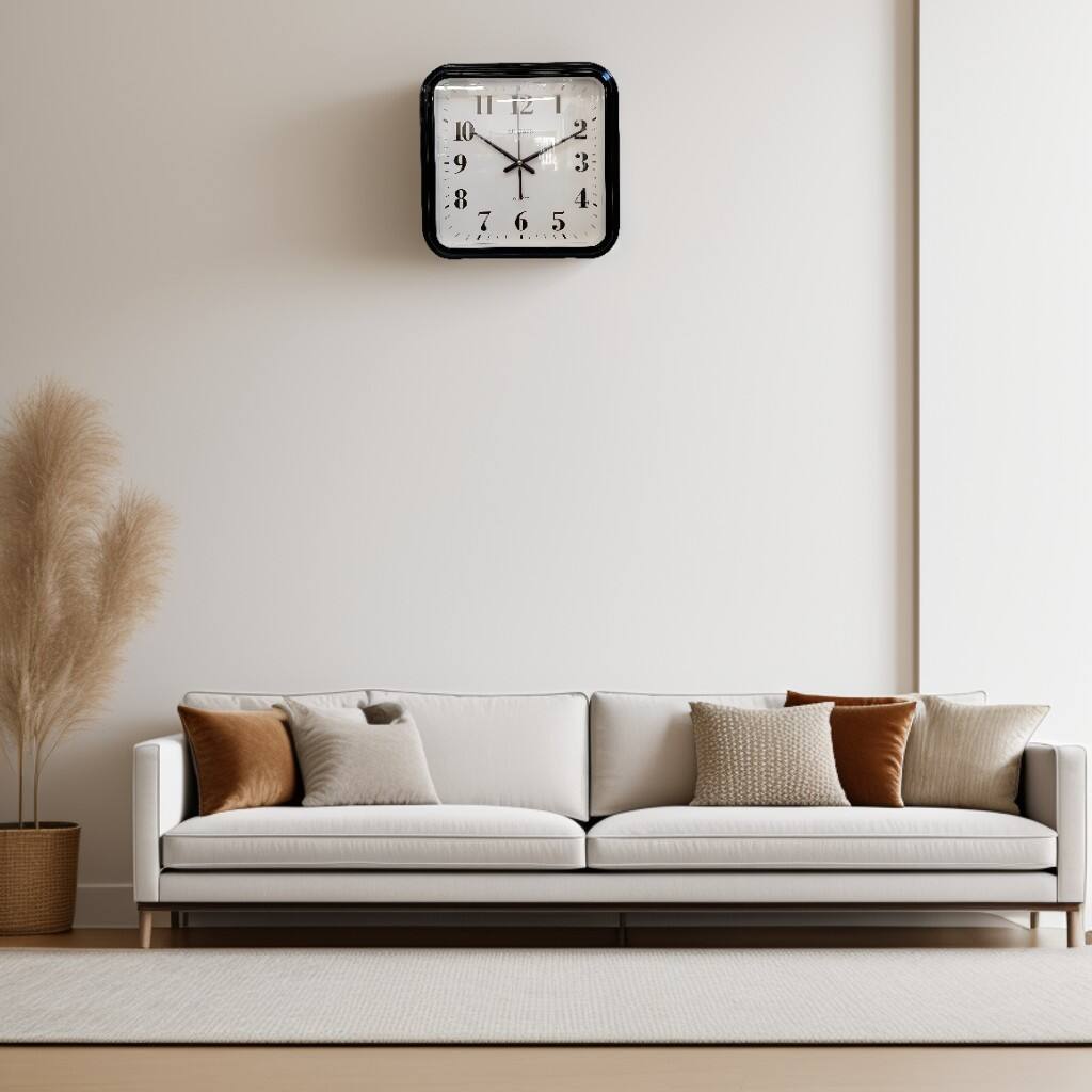 Angle. FC Design - 14"H Black Modern Square Wall Clock - Decorative Timepiece - Multicolor.