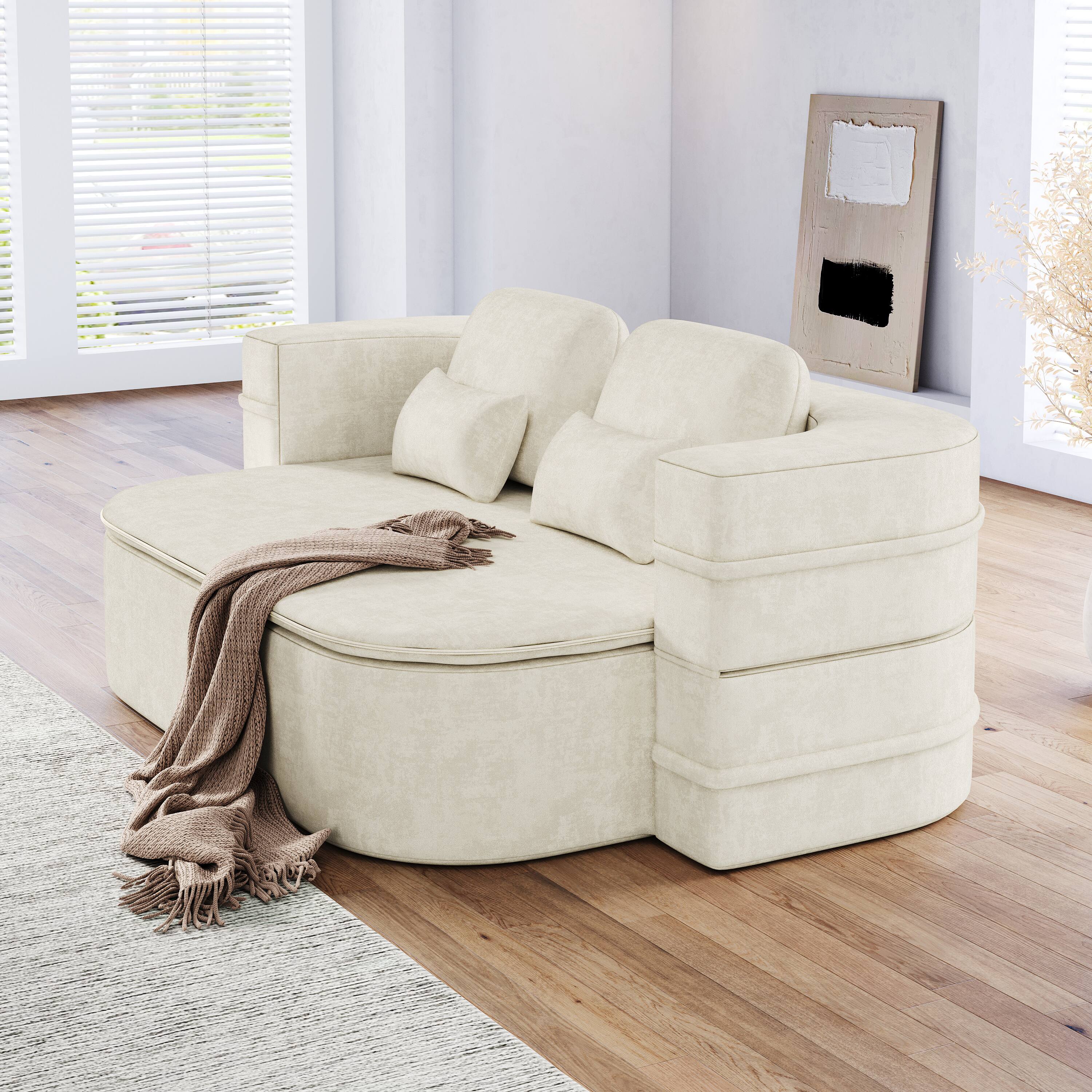 Alt View 5. APRILSOUL - Foldable Sofa Convertible Sleeper Foam Bed Multi Functional Blanket Chenille Floor Folding Sofa Lounge Living Room - Beige.