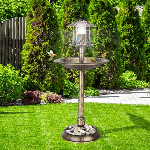 Alt View 9. Winado - 42in Resin Pedestal Bird Bath, Feeder Bowl Freestanding with Solar Lamp, Planter Base for Outdoor Garden Yard Decoration - Bronze.