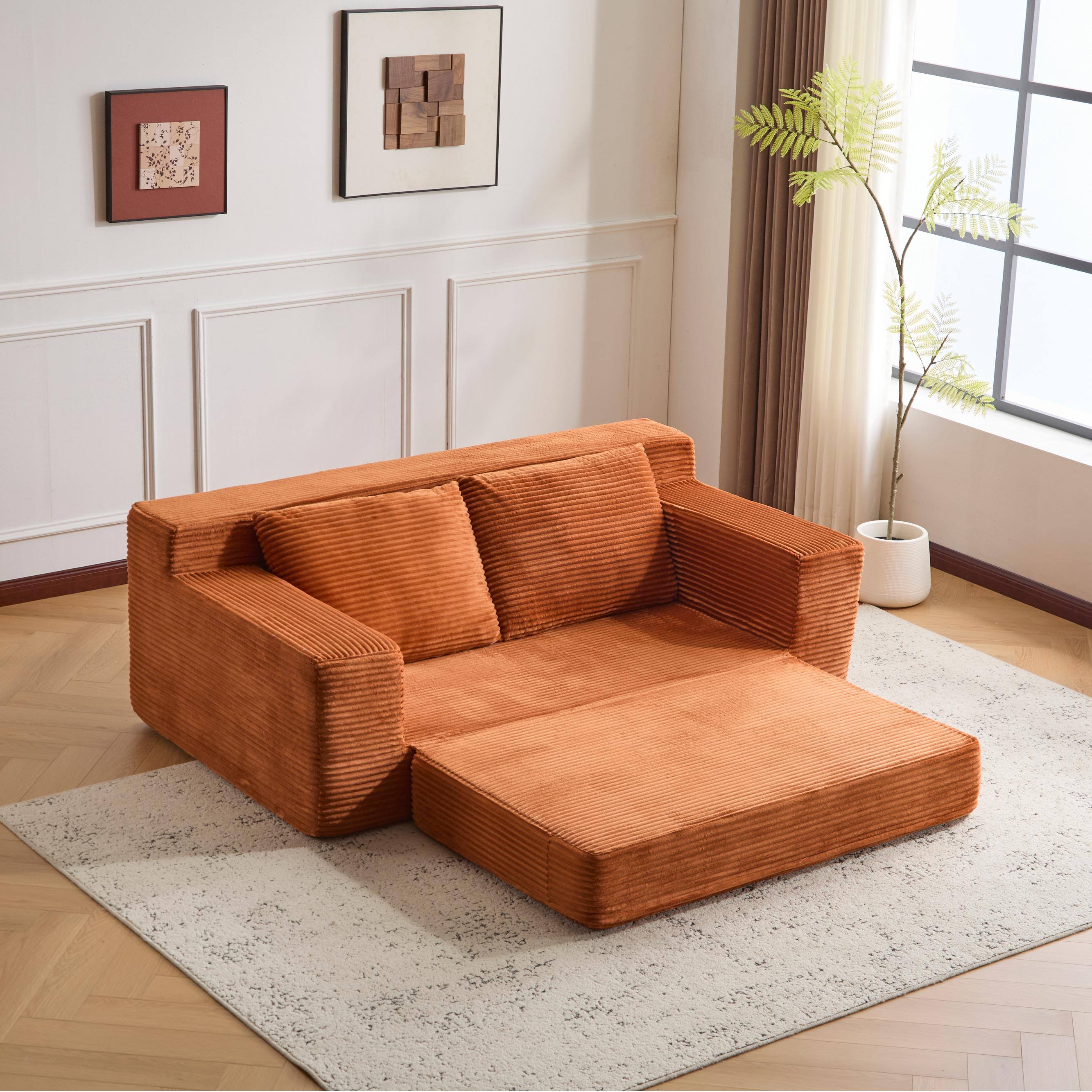 Alt View 5. Meqiodas - Loveseat Sofa, Comfortable Deep Seat Sofa Bed, Modern Corduroy Couch for Living Room Bedroom, No Assembly Required - Orange.