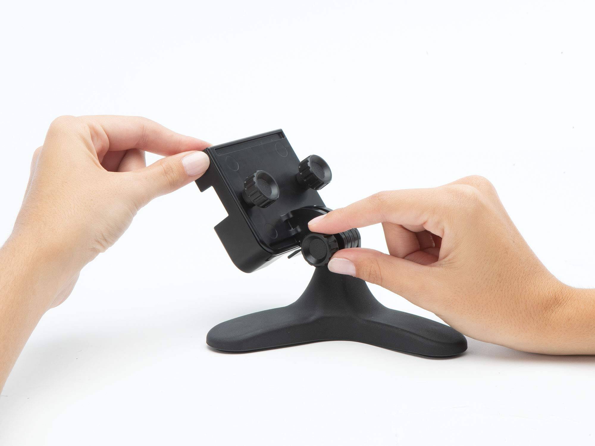 Alt View 4. WeatherTech - DeskFone Two View | Rotatable & Adjustable Universal Desktop Cell Phone Holder – Black Body – Graphite Metal Knobs - Black/Graphite Metal.