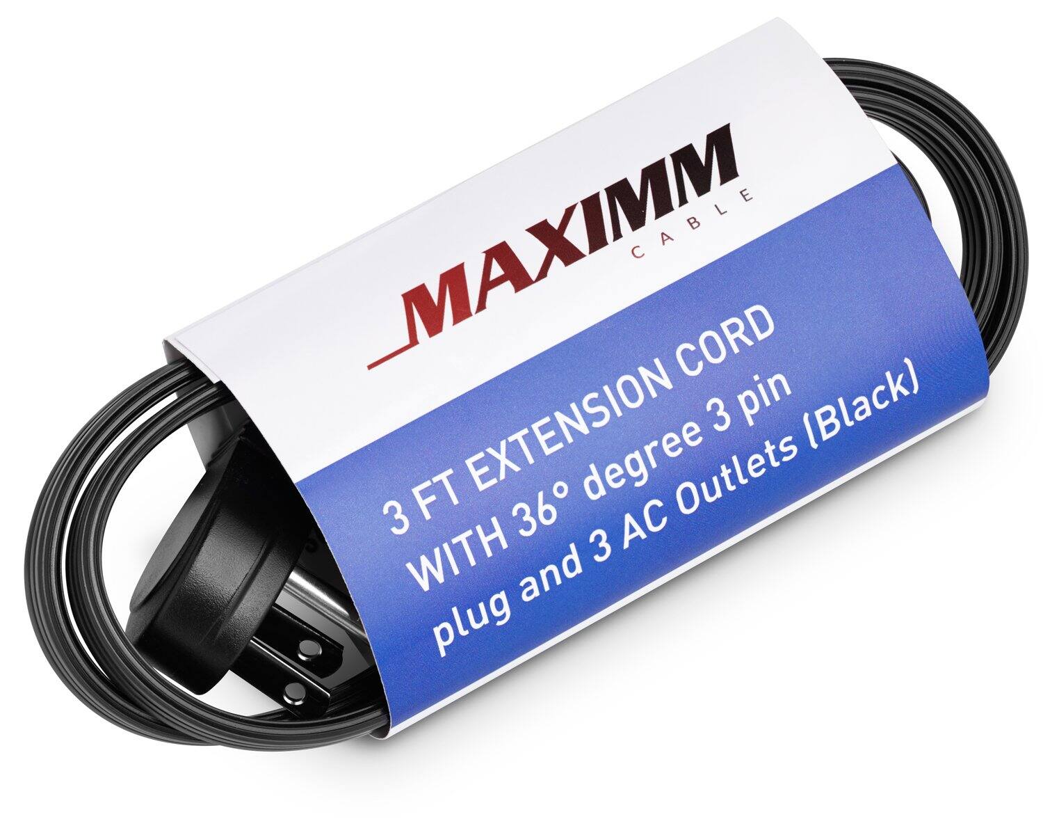 MAXIMM CABLE  
3 FT EXTENSION CORD  
3 pin  
WITH 36° degree  
plug and 3 AC Outlets (Black)