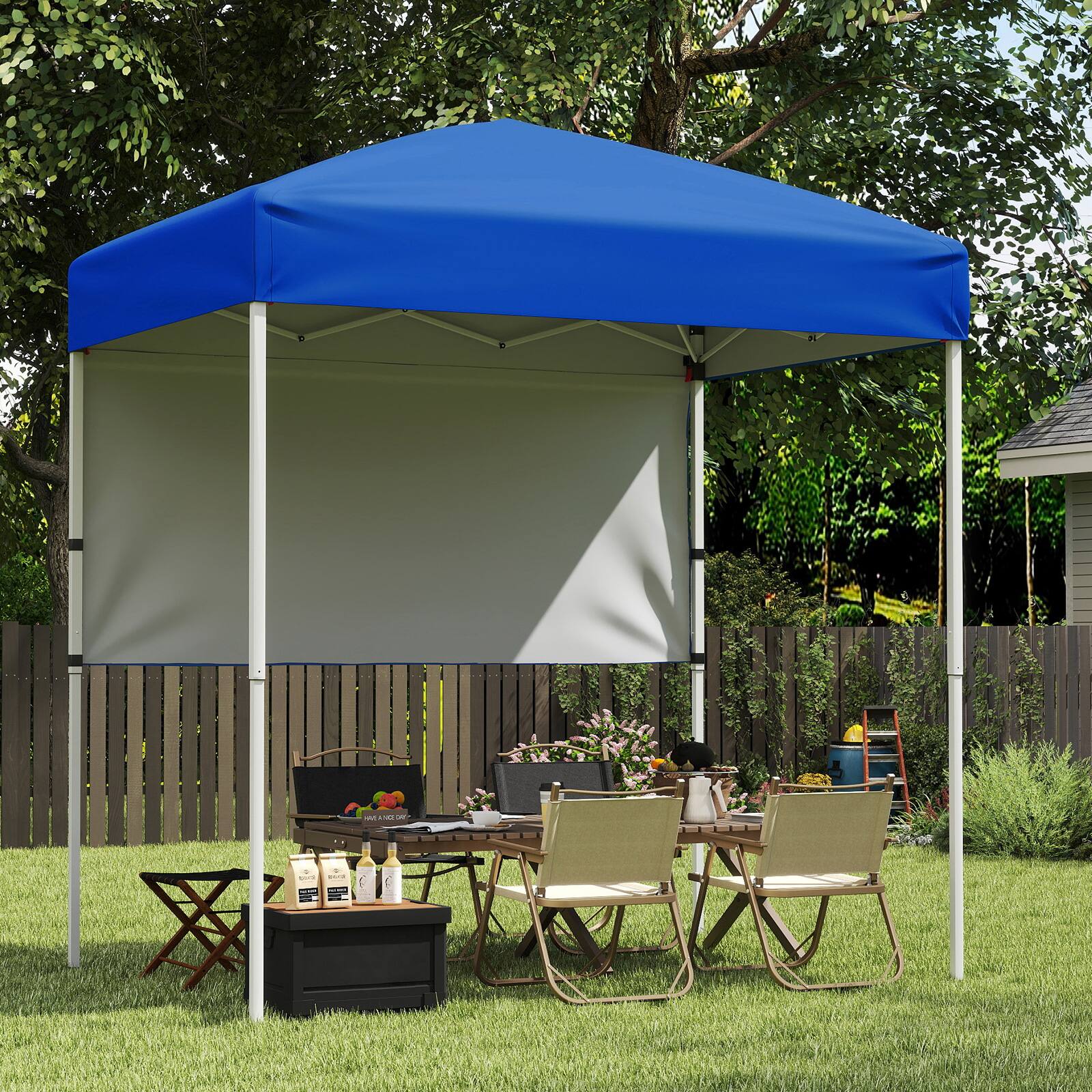 Alt View 4. Costway - Costway Pop-Up Canopy Tent with 1 Half Sidewall, Easy Setup Folding Outdoor Sun Shelter - Blue.