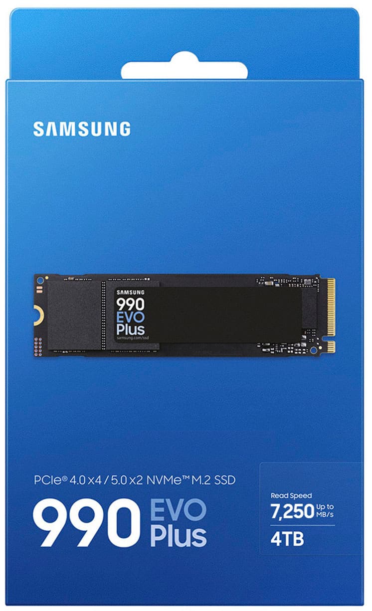 SAMSUNG 990 EVO Plus TM PCle 4.0 4.0x4/5.0x2 x2 NVMe M.2 SSD EVO 990 Plus Read Speed Up to 7,250 MB/s 4TB