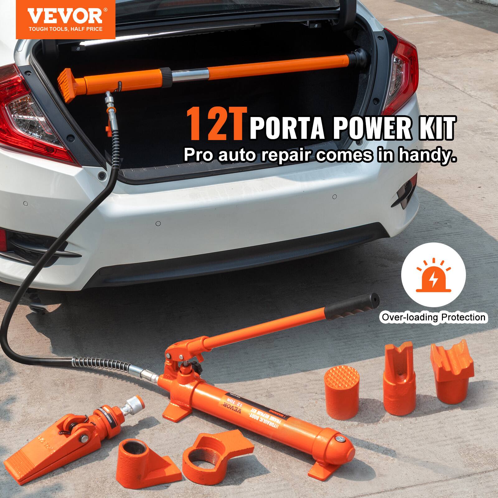 VEVOR TOUGH TOOLS, HALF PRICE

12T PORTA POWER KIT
Pro auto repair comes in handy.

Over-loading Protection