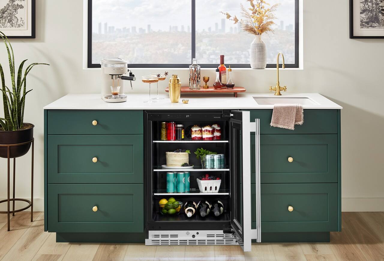 Alt View 4. KitchenAid - 5.2 Cu. Ft. Undercounter Refrigerator with Glass Door and Shelves with Metallic Accents - PrintShield Stainless Finish.