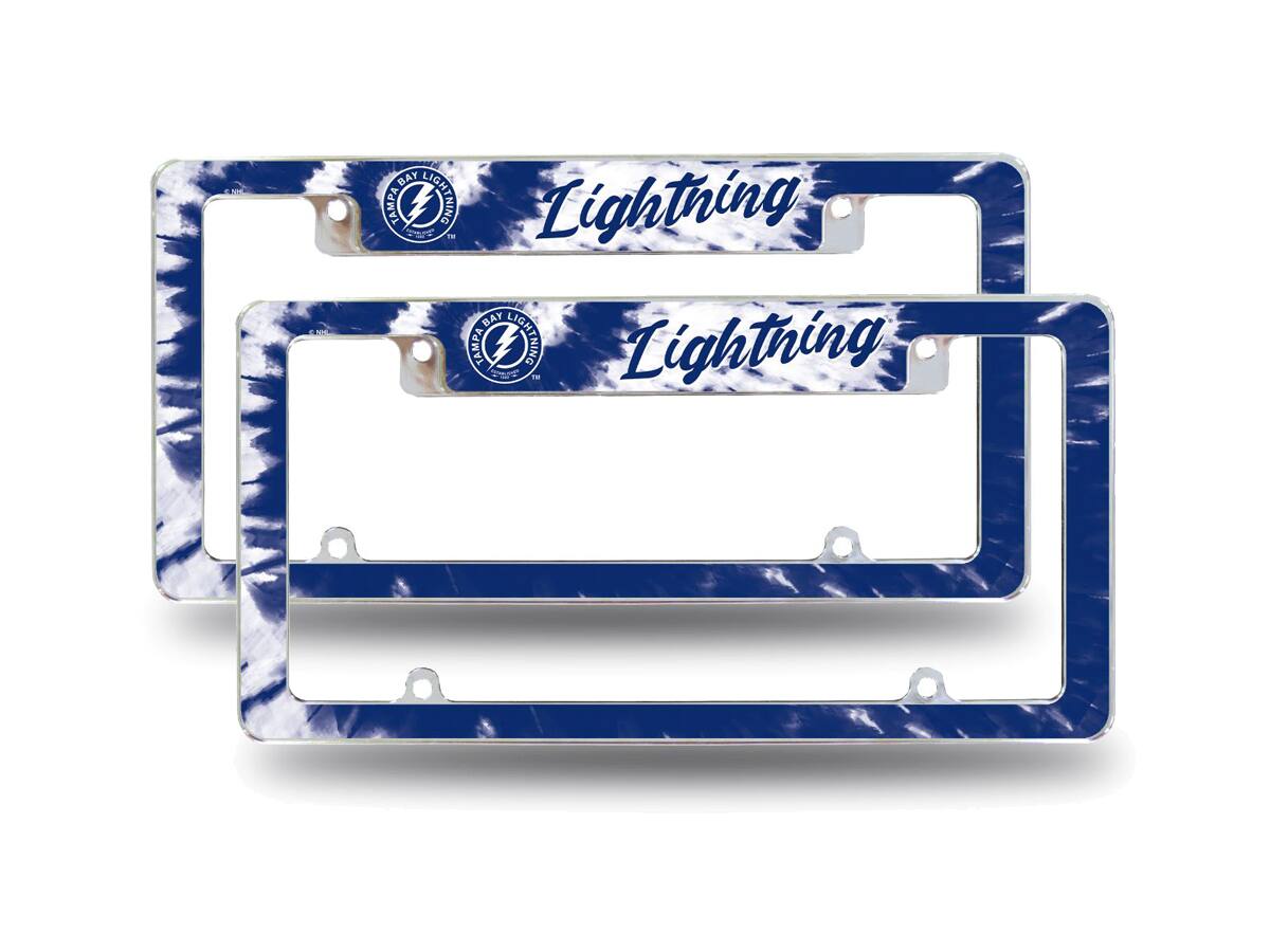 Tampa Bay Lightning Chrome Metal (Set of 2) License Plate Frames with Bold Tie Dye Design