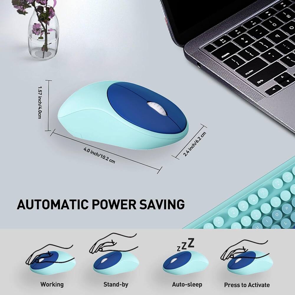 1.57 inch/4.0 cm  
4.0 inch/10.2 cm  
2.4 inch/6.2 cm  

AUTOMATIC POWER SAVING  

Working  
Stand-by  
Auto-sleep  
Press to Activate