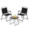Front. Costway - Costway 3pcs Patio Folding Conversation Chairs&Table Heavy-Duty Metal Outdoor Portable - Black.