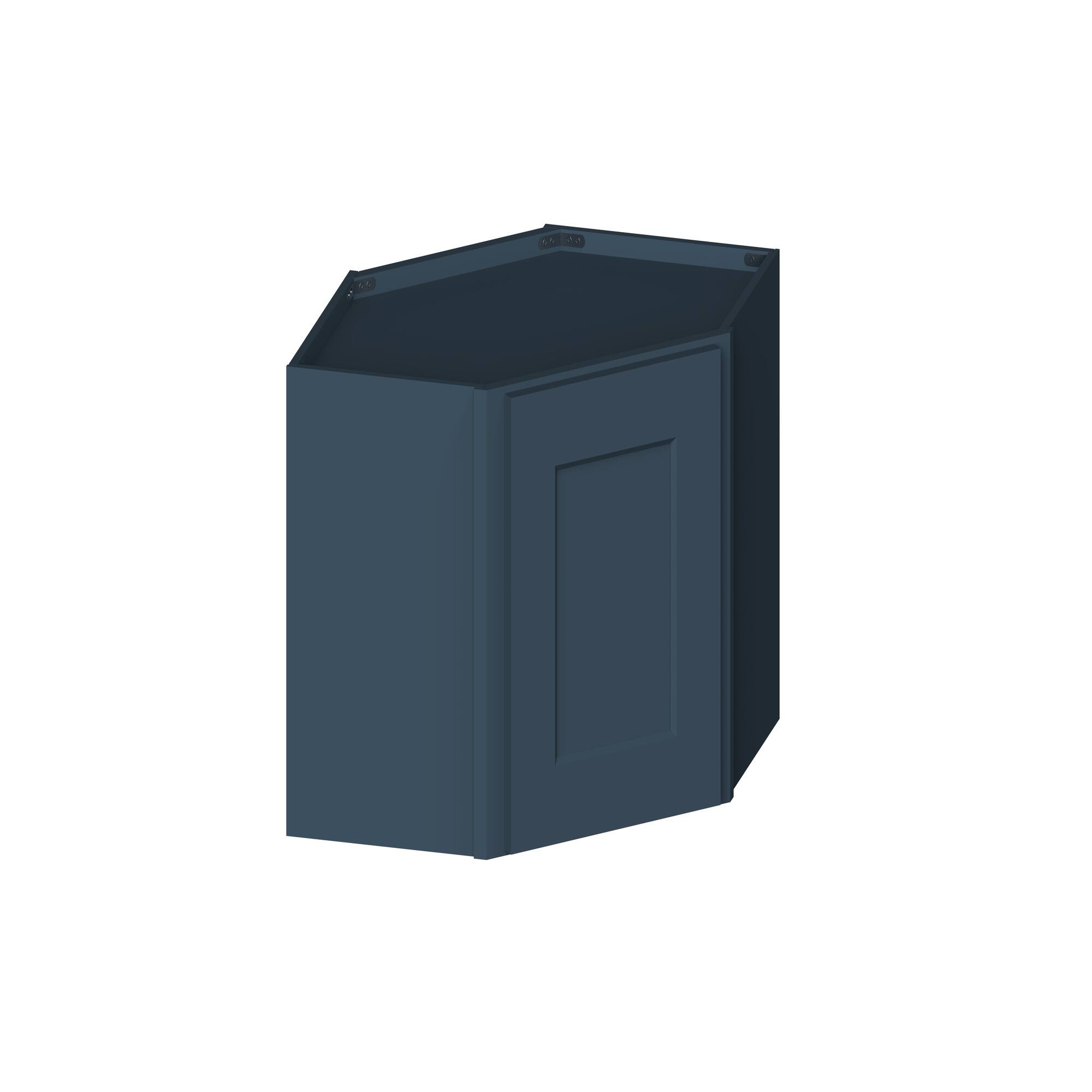 Angle. Boyel Living - 24-in W x 18-in H x 12-in D Shaker RTA Kitchen Diagonal Corner Wall Cabinet with Soft-Close - Charcoal Blue.