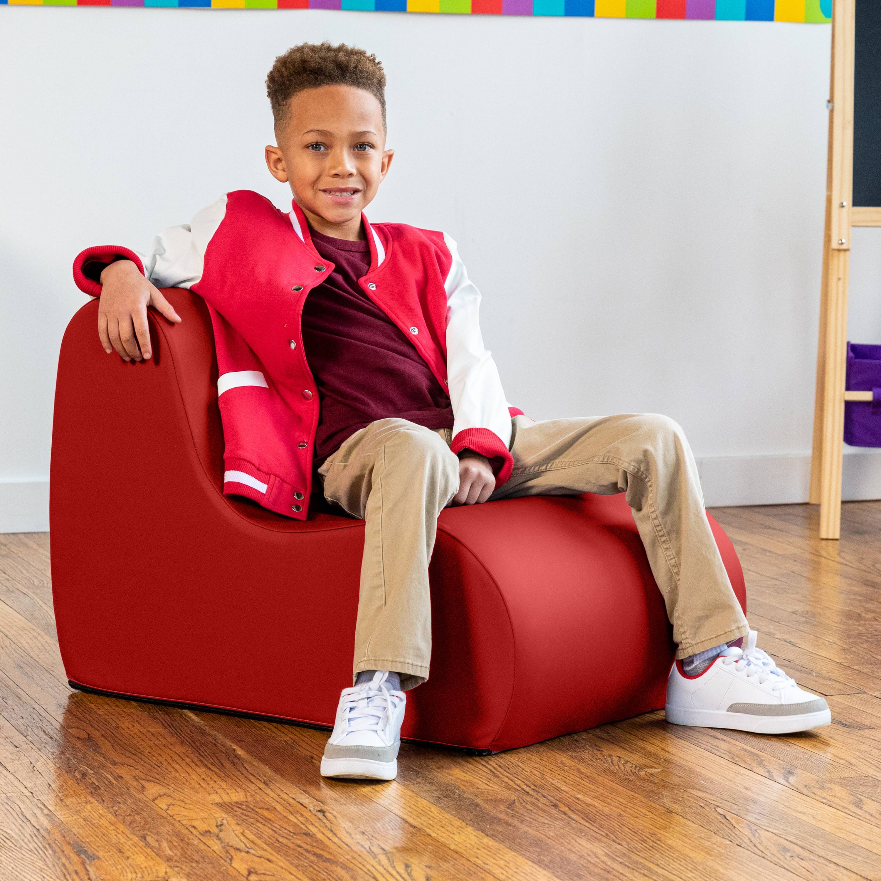 Left. Jaxx - Jaxx Midtown Small Classroom Soft Foam Chair - Premium Vinyl Cover, Red - Red.