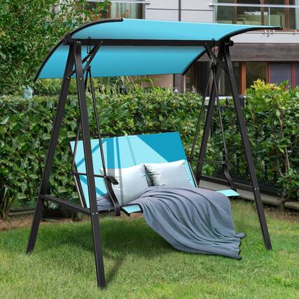 Front. Gymax - Gymax Patio Canopy Swing Outdoor Swing Chair 2-Person Canopy Hammock Turquoise - Turquoise.
