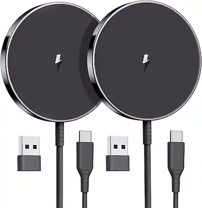 Front. Gravity Ridge - 2-Pack Magnetic Wireless Charger 15W Fast Mag Safe Charger for iPhone 17/16/15/14/13/12 Series AirPods 3/2 - Black.